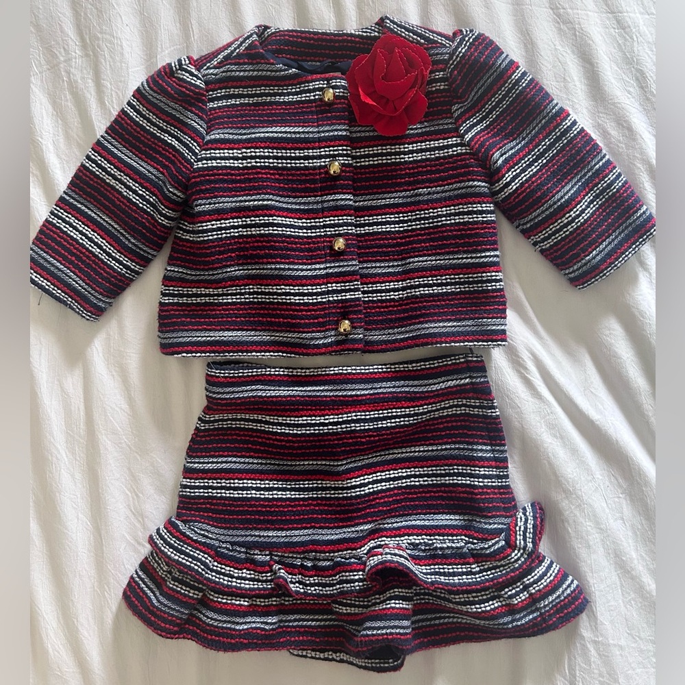 Janie and Jack Girls Boucle Flower Red and Blue Skirt Set Size 2T